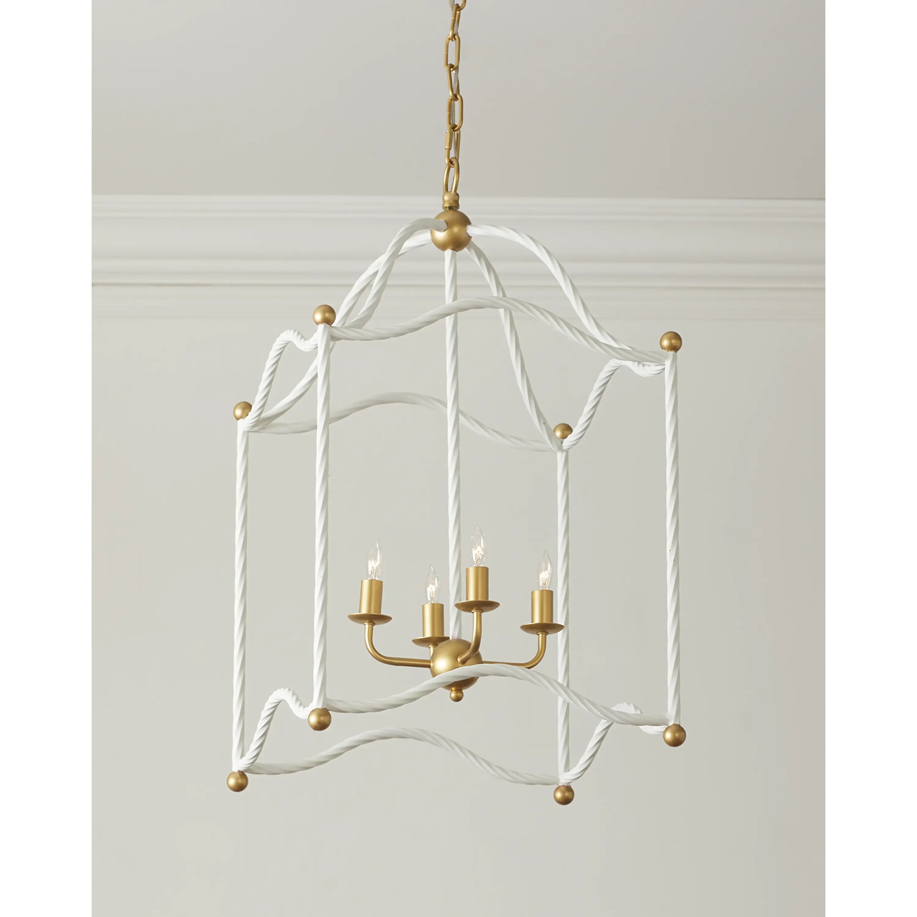 Marie White and Gold Twisted Metal Lantern