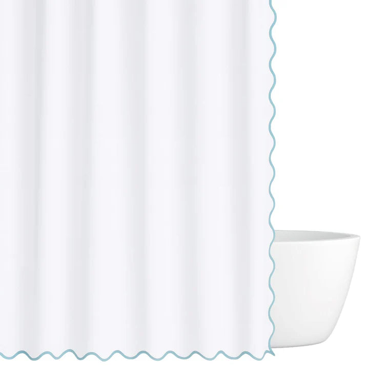 Scalloped Shower Curtain, Blue/White (New)