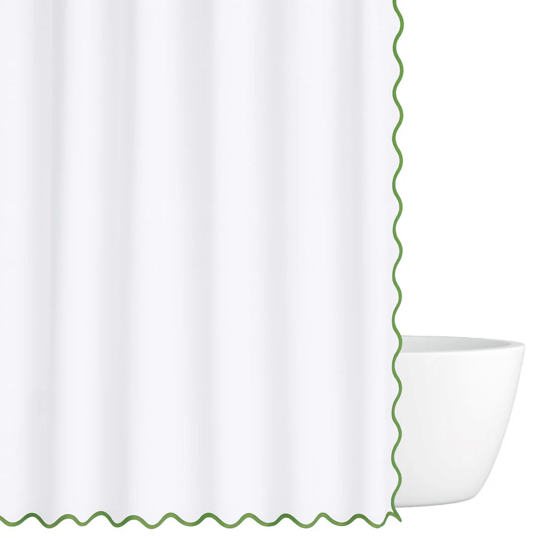 Scalloped Shower Curtain, Green/White (New)