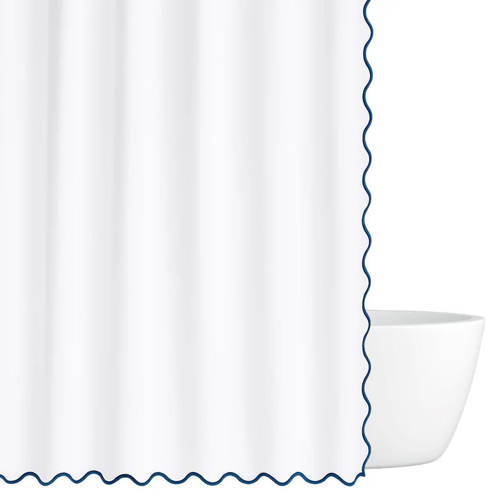 Scalloped Shower Curtain, Navy/White (New)