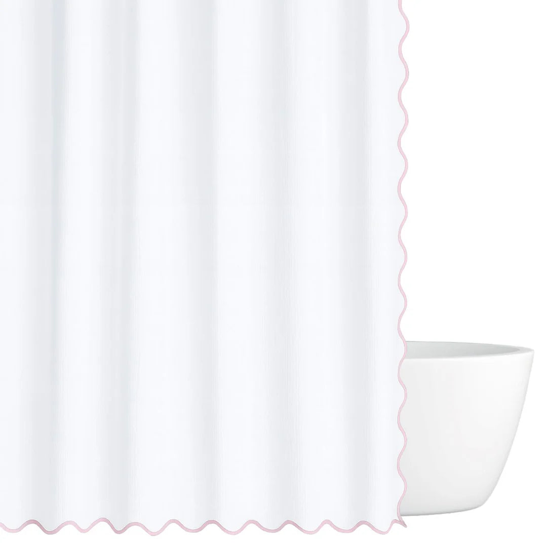 Scalloped Shower Curtain, Pink/White (New)