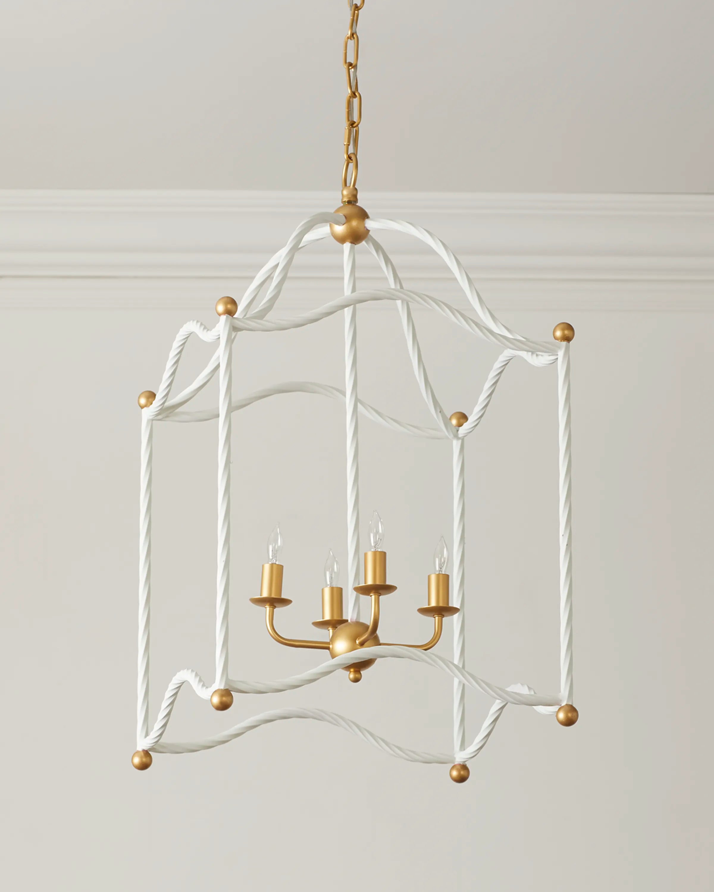 Marie White and Gold Twisted Metal Lantern