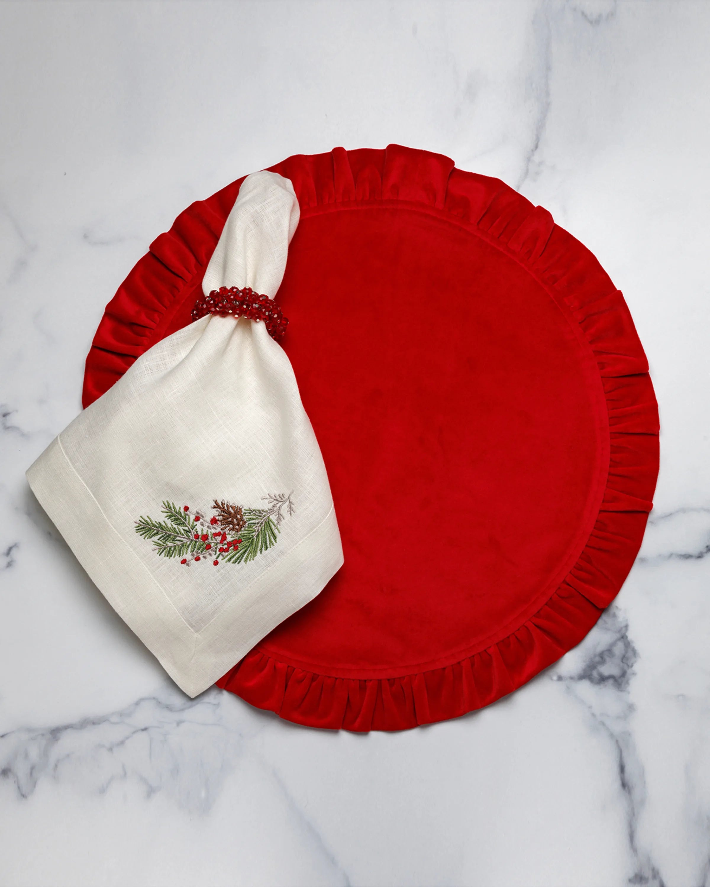 Round Ruffle Velvet Placemats, Set of 4