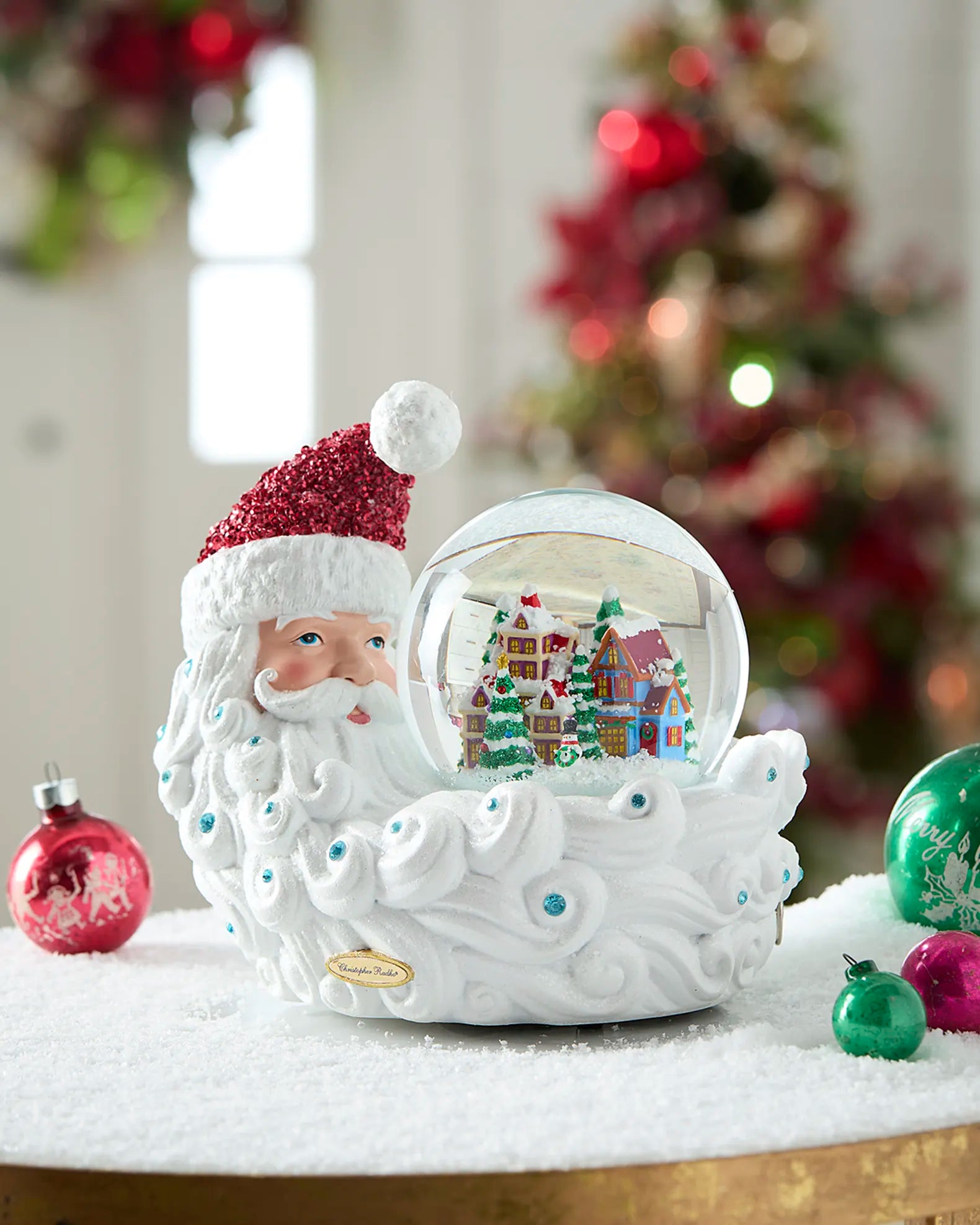 Crescent Santa Village Snowglobe