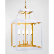 Alba Gloss White Lantern With Golden Accents