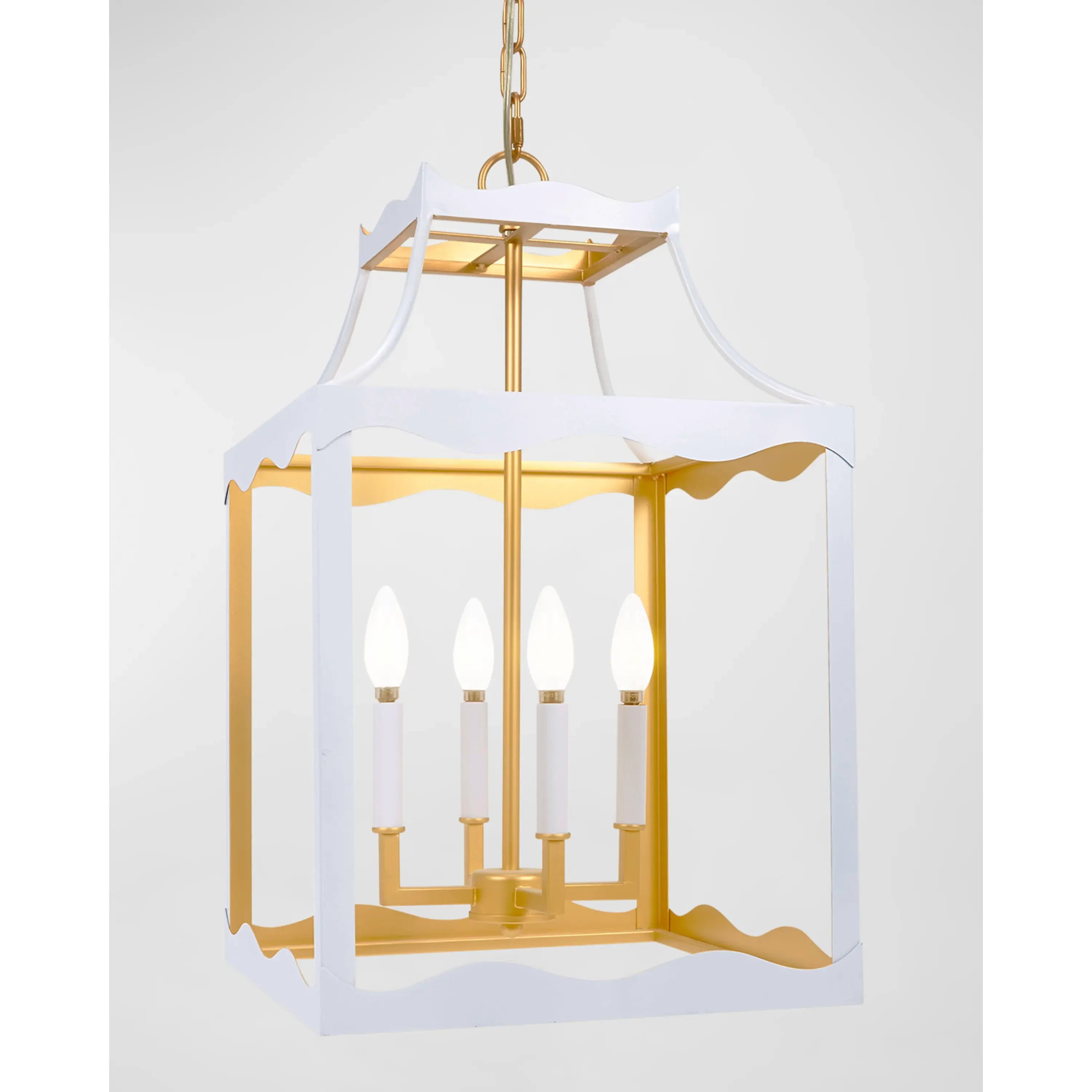 Alba Gloss White Lantern With Golden Accents