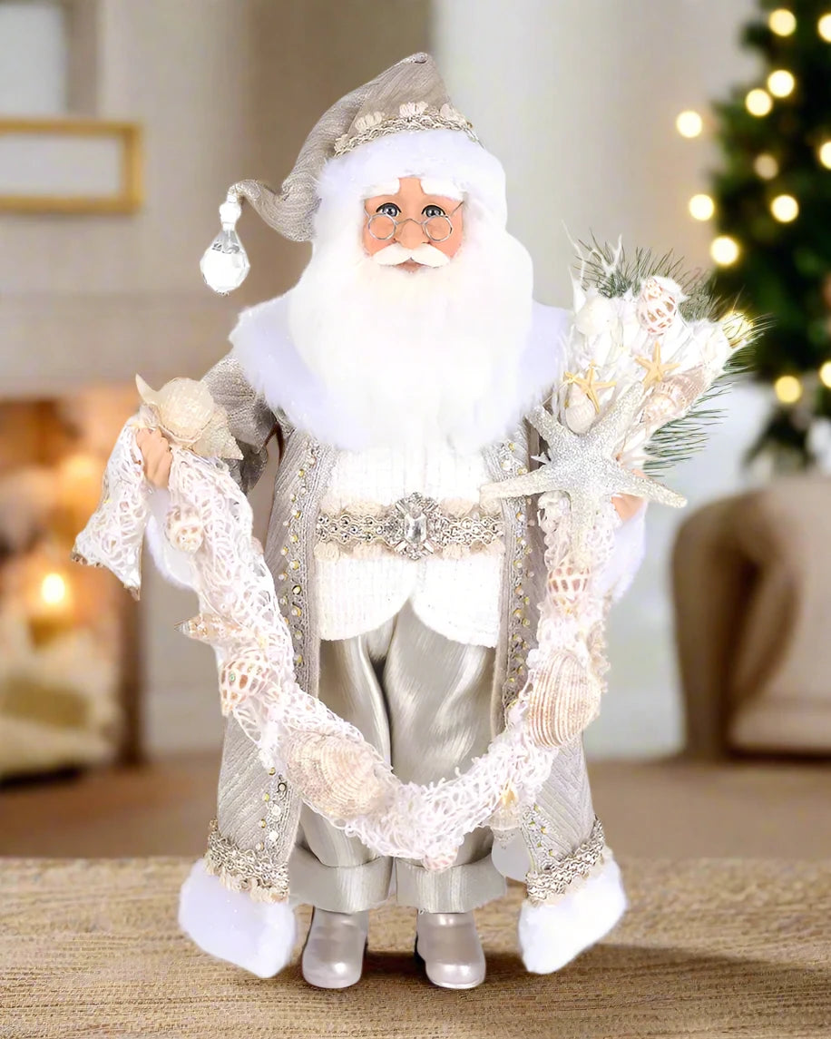 Lighted Sandstone Coastal Santa Figurine