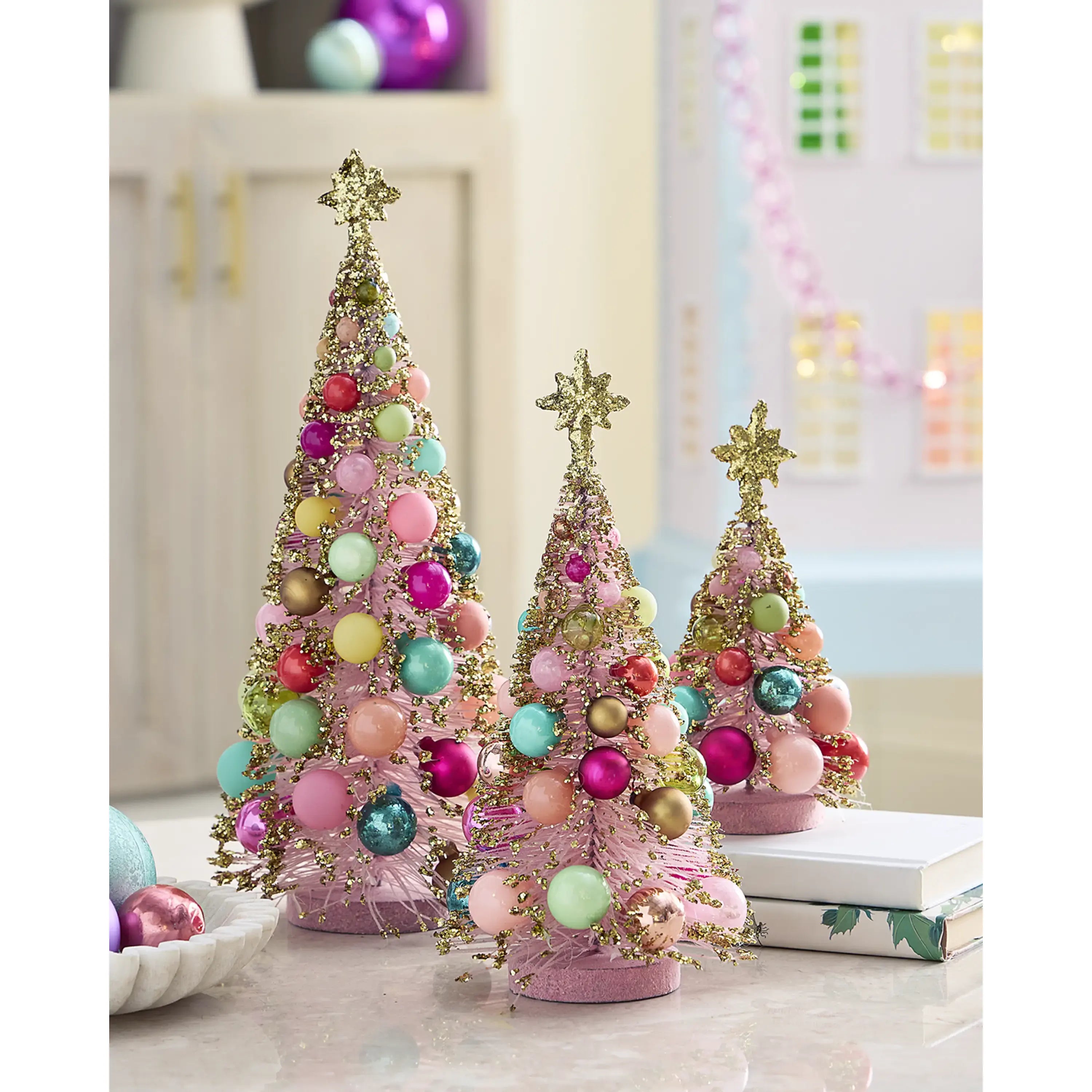 Pink Merry and Bright Trees, Set of 3