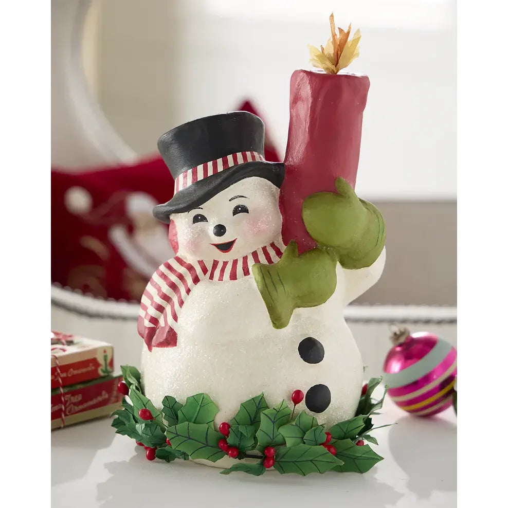Holly Berry Snowman and Candle