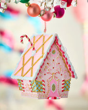 Rainbow Gingerbread Cottage Christmas Ornament, Pink