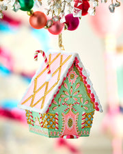 Rainbow Gingerbread Cottage Christmas Ornament, Mint