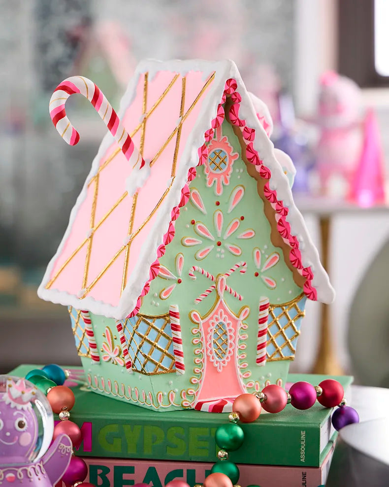Glitterville Rainbow Gingerbread House Christmas Decoration, Green