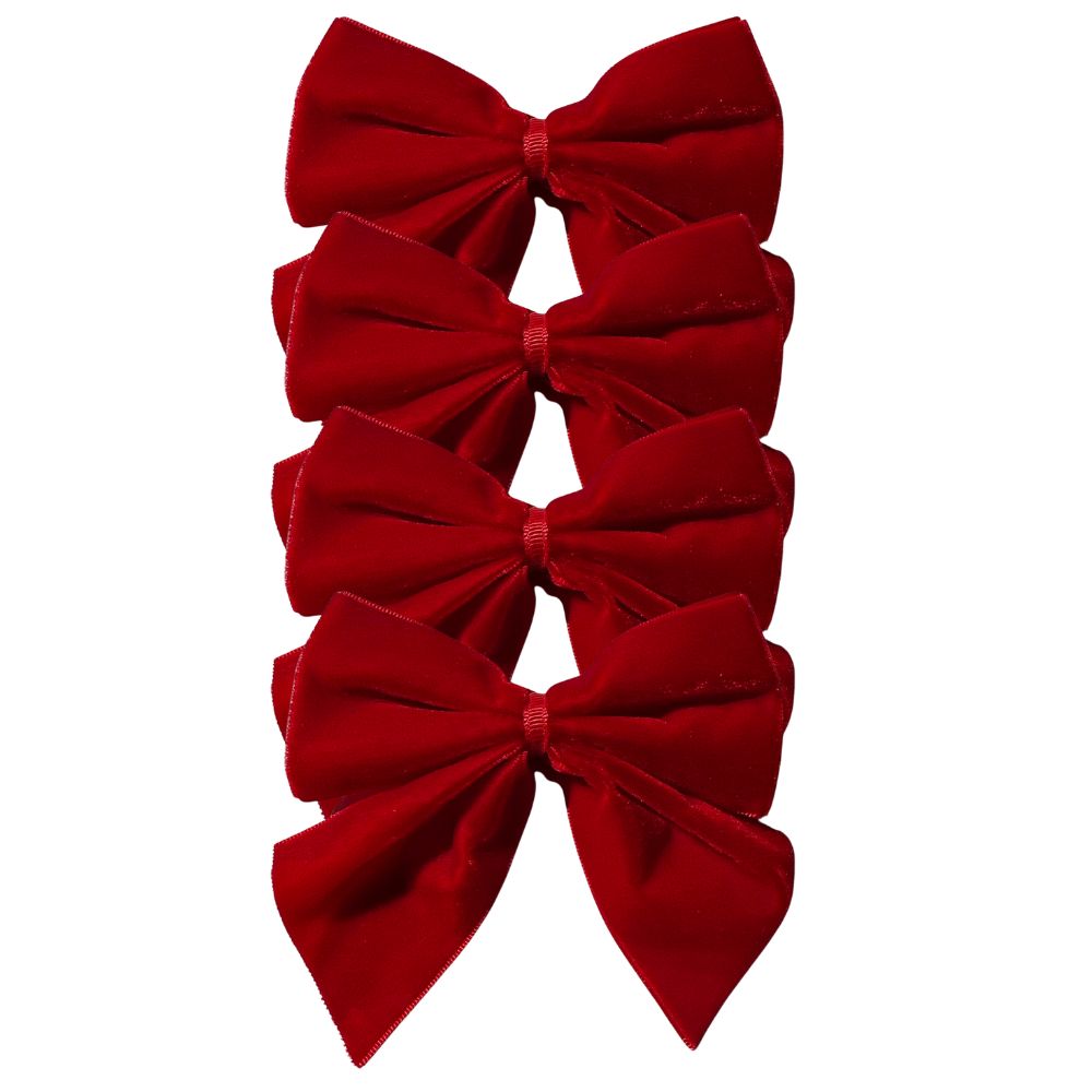 Red: Velvet Bow Napkin Ties - (Set of 4)