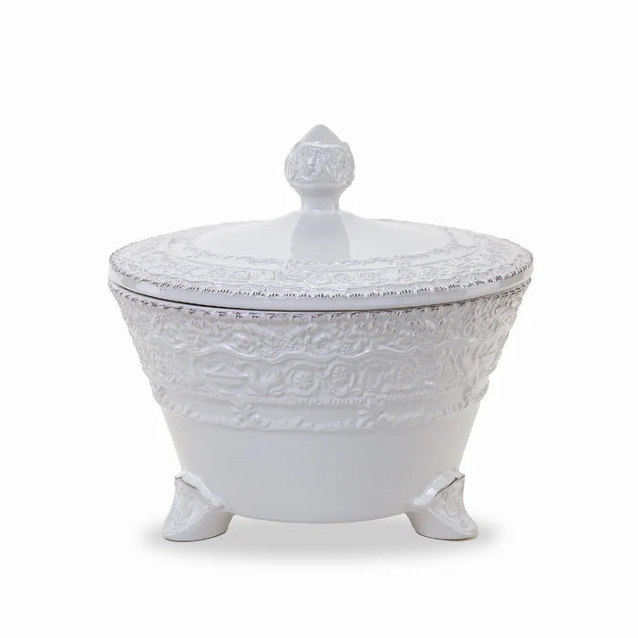 Renaissance Footed Bowl with Lid, White