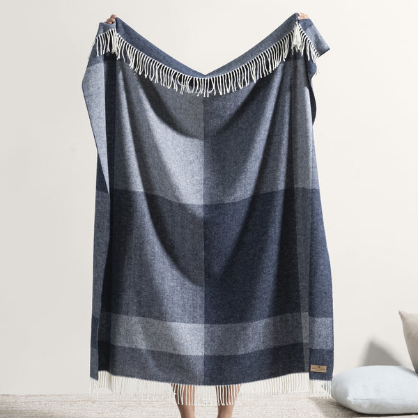 Navy Hampton Plaid Herringbone Throw