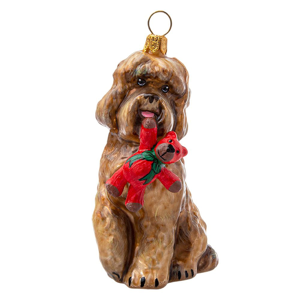 Labradoodle with Red & Green Teddy Bear Christmas Ornament