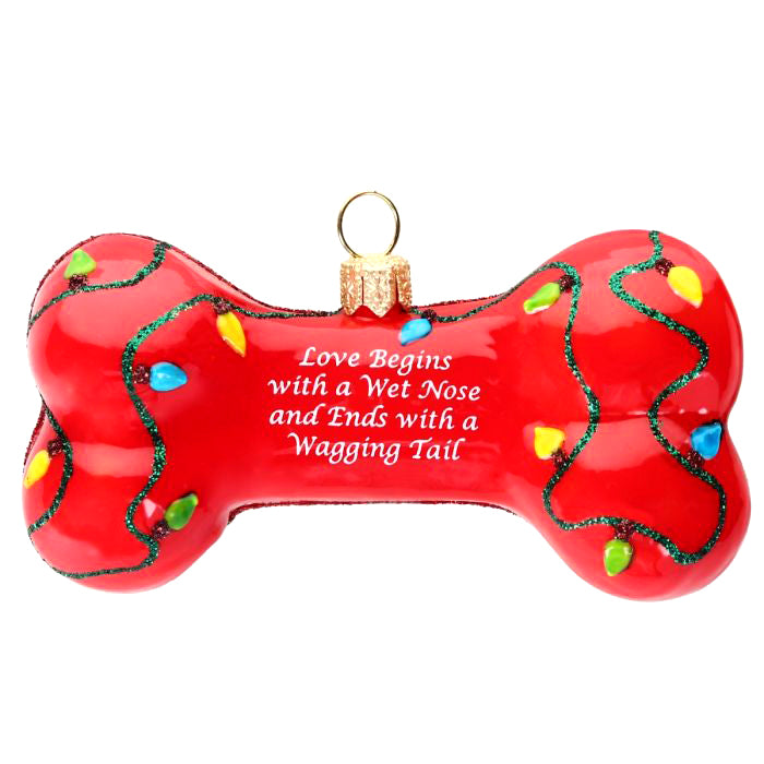 Love is a Wet Nose and Happy Tail Dog Bone Christmas Ornament