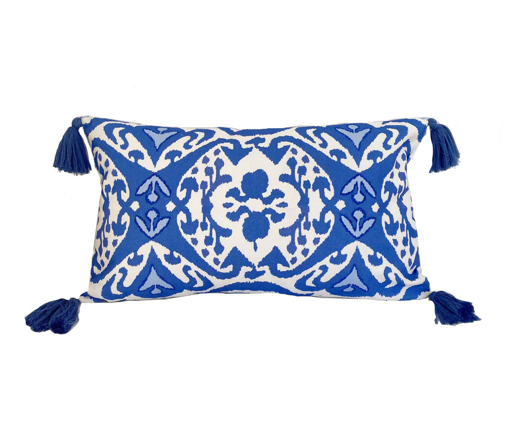 Dana Gibson Ikat in Blue Pillow with Tassels