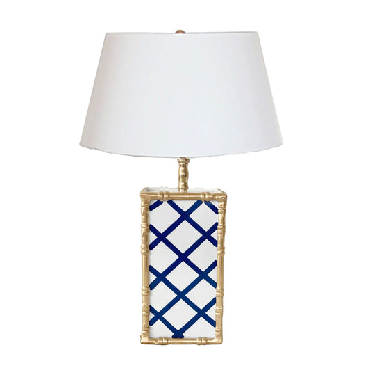 Dana Gibson Blue Lattice Bamboo Lamp