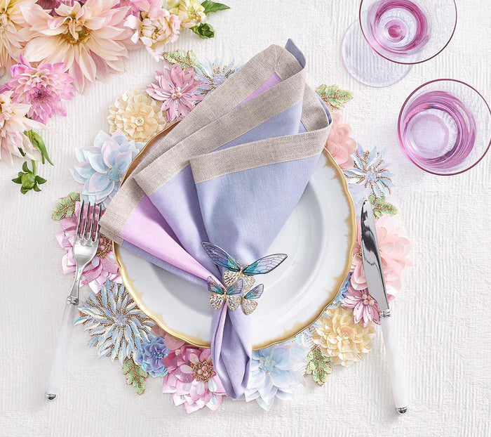 Kim Seybert Flutter Napkin Ring in Lilac & Periwinkle, Set of 4 in a Gift Box
