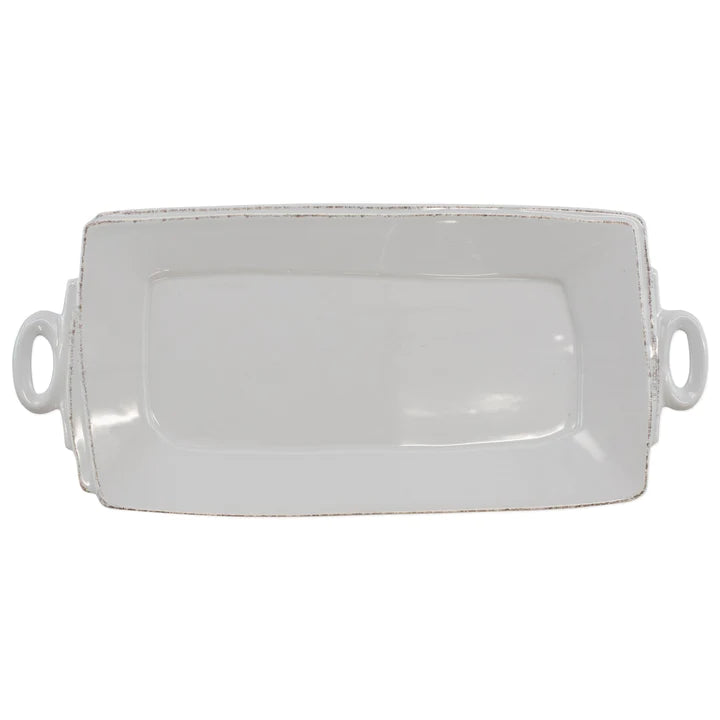 Vietri Lastra Handled Rectangular Platter Light Gray
