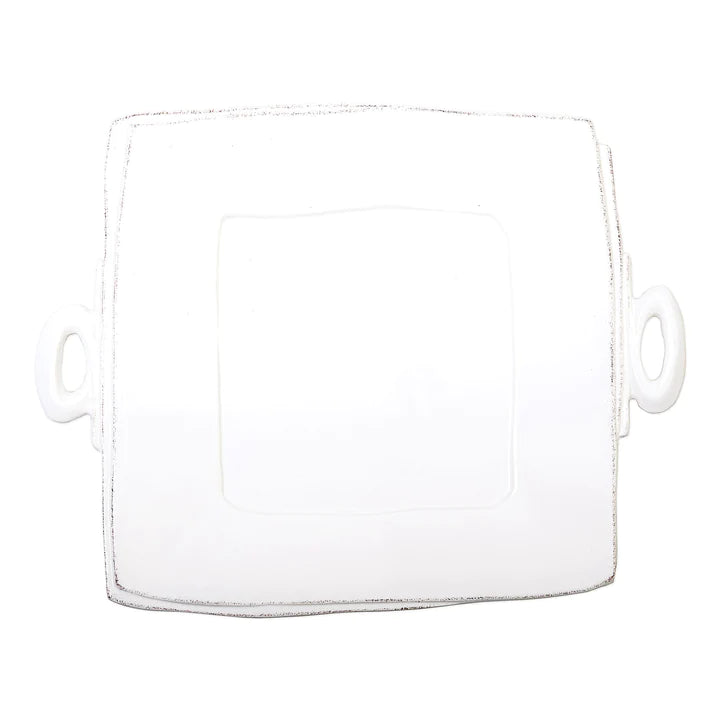 Vietri Lastra Handled Square Platter White