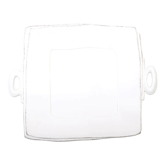 Vietri Lastra Handled Square Platter White