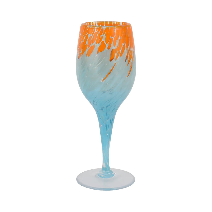 Vietri Orange & Light Blue Wine Glass