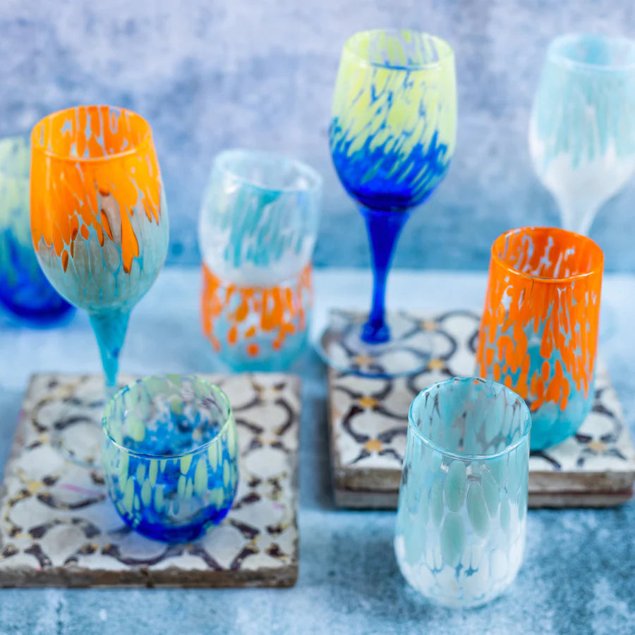 Vietri Orange & Light Blue Wine Glass