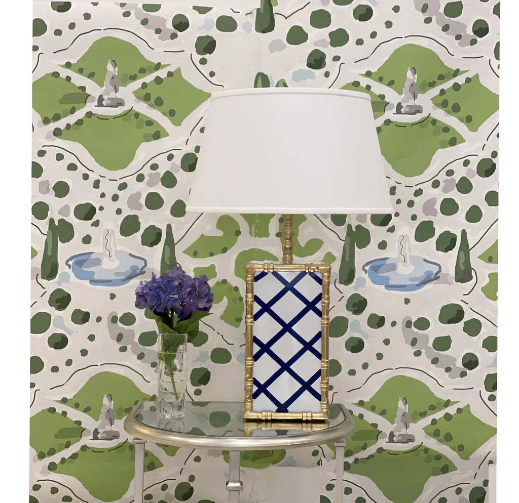 Dana Gibson Bamboo Lamp in Blue Lattice